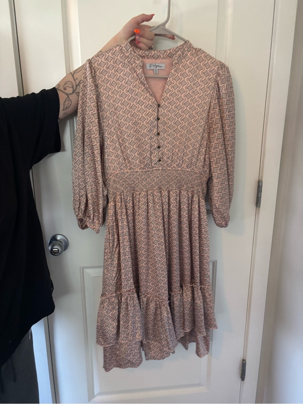 Polagram Peach Pink Geometric Print dress